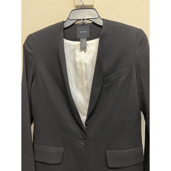 Smythe Women's Long Shawl Collar Blazer Size 4 in Black Wool Blend - Picture 5 of 13